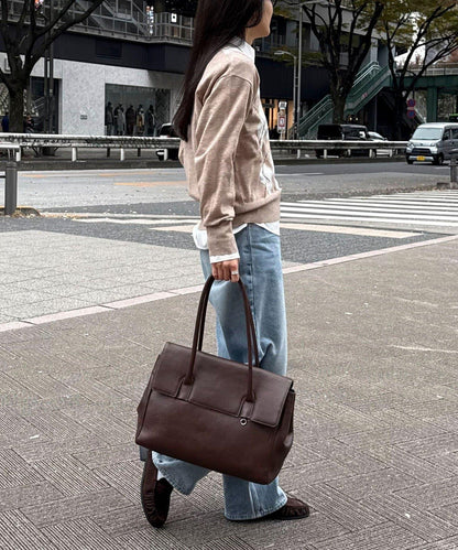 菱格紋嵌花V領針織衫