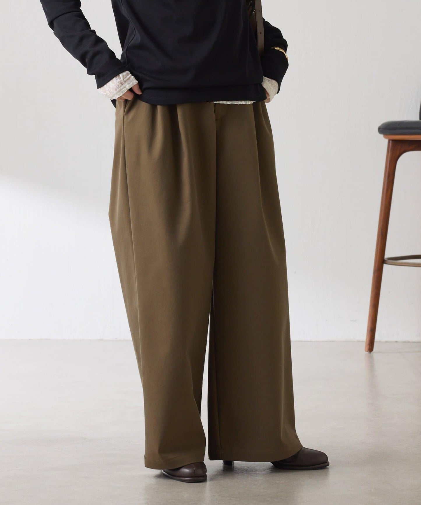 【美腿/腰部遮蓋】褶皺寬鬆工裝長褲