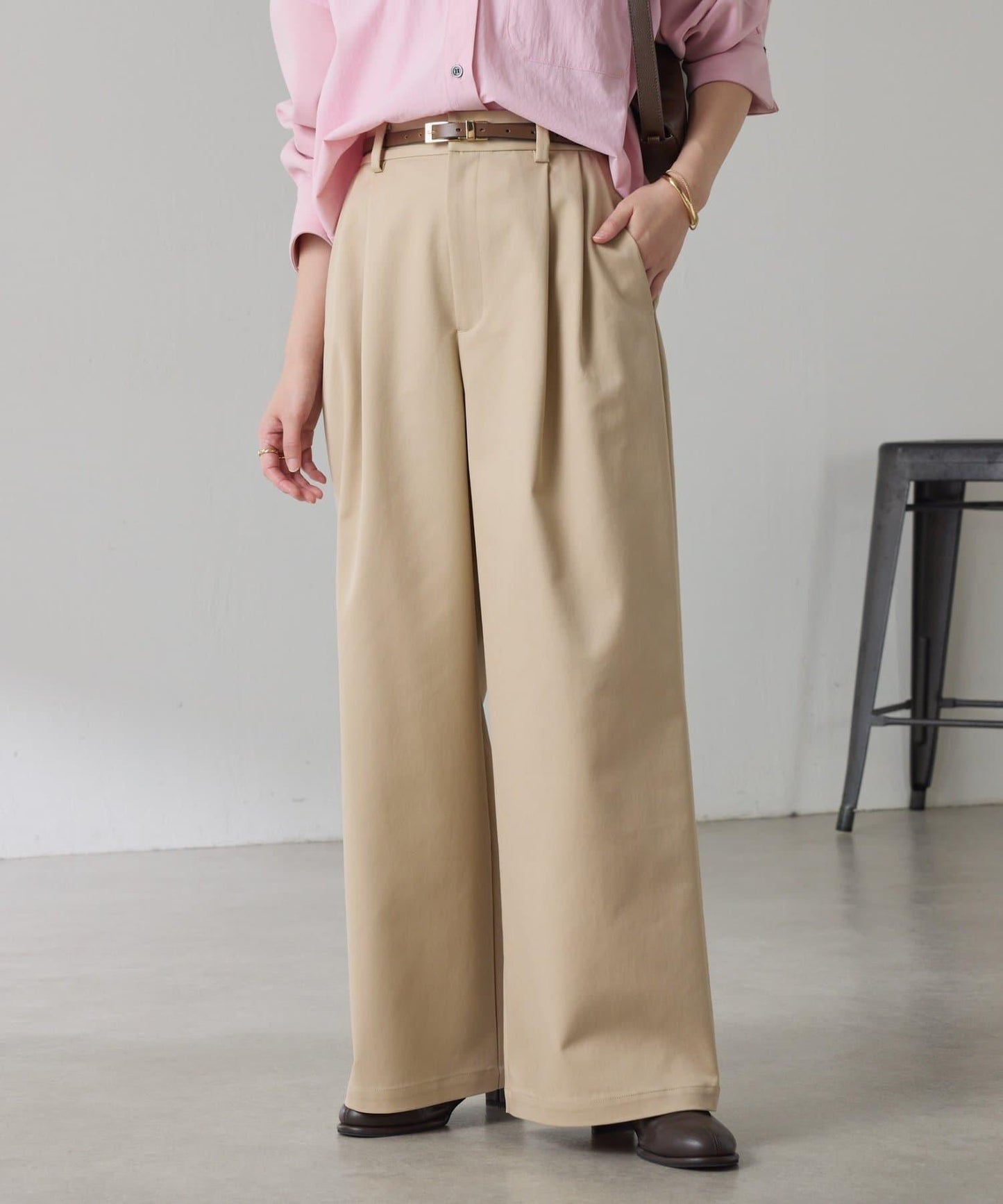 【美腿/腰部遮蓋】褶皺寬鬆工裝長褲