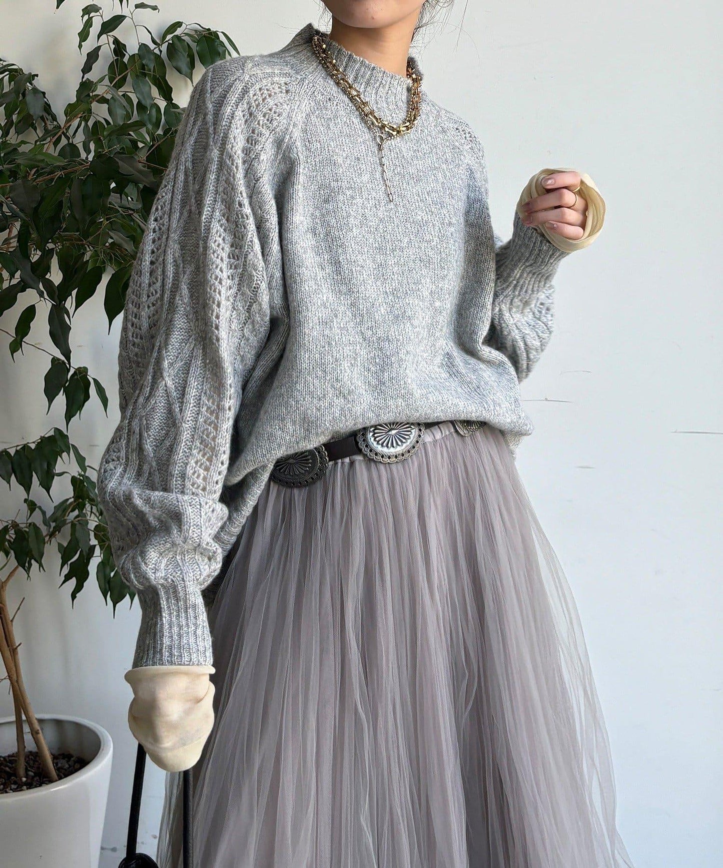 鏤空麻花拼接插肩套頭衫