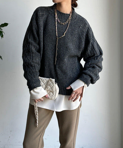 鏤空麻花拼接插肩套頭衫