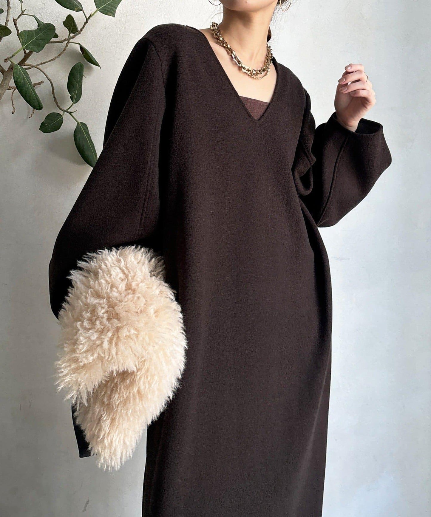 【前後兩穿】加絨寬袖連衣裙