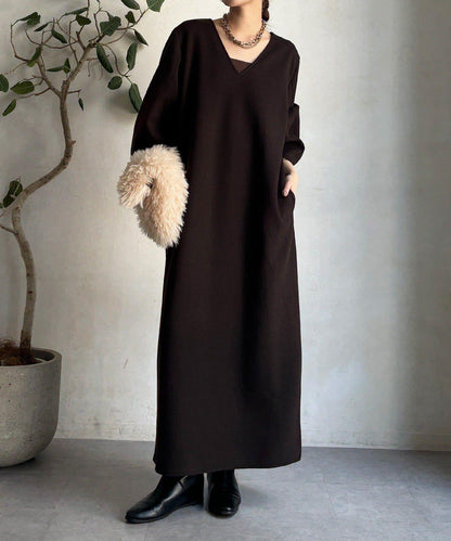 【前後兩穿】加絨寬袖連衣裙