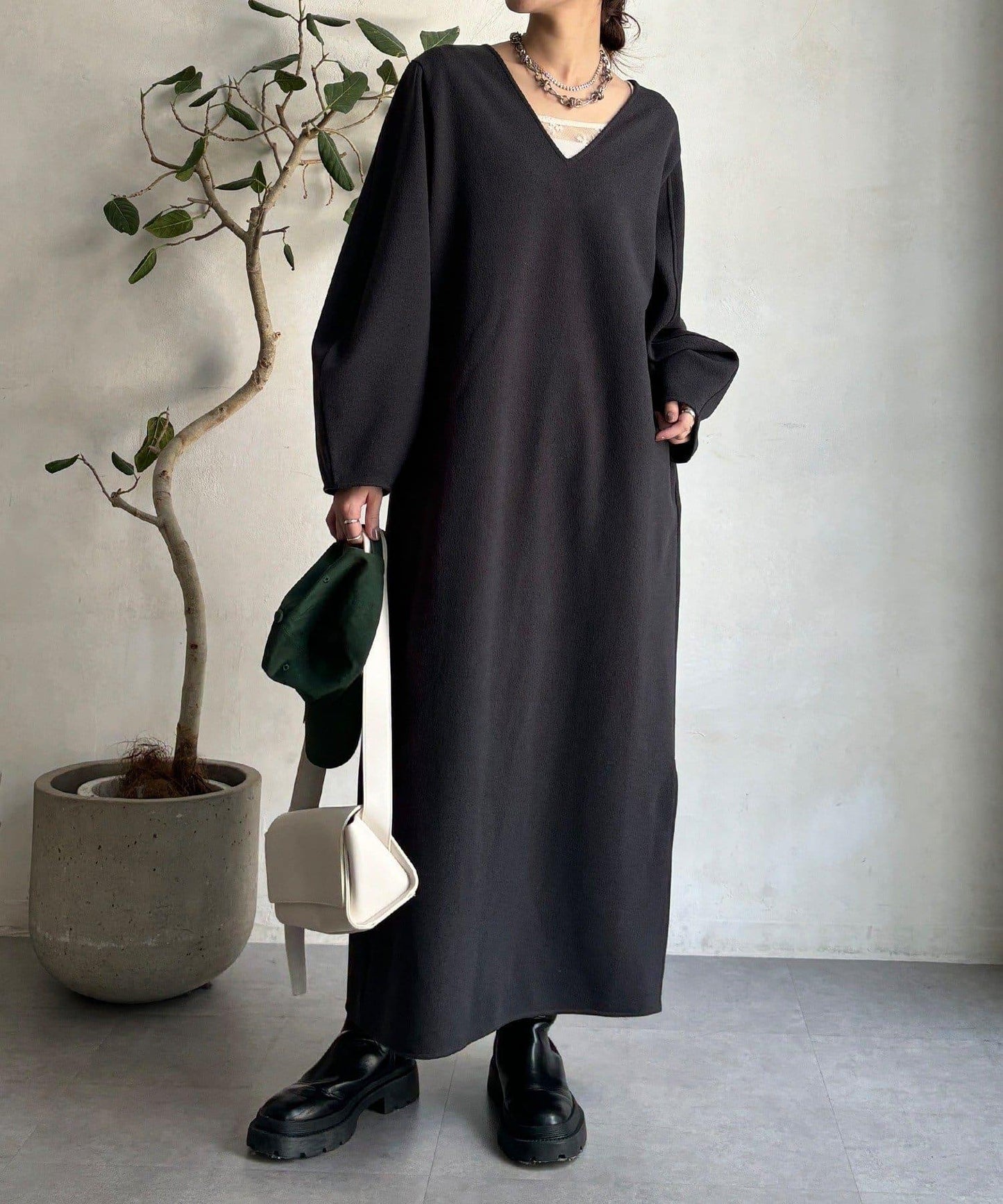 【前後兩穿】加絨寬袖連衣裙