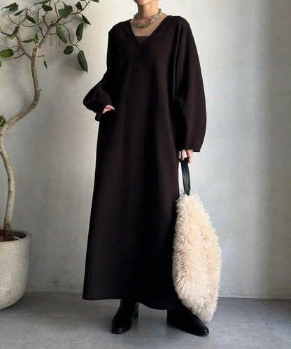 【前後兩穿】加絨寬袖連衣裙