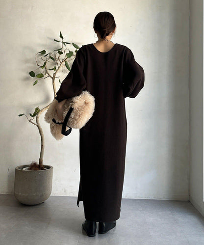 【前後兩穿】加絨寬袖連衣裙