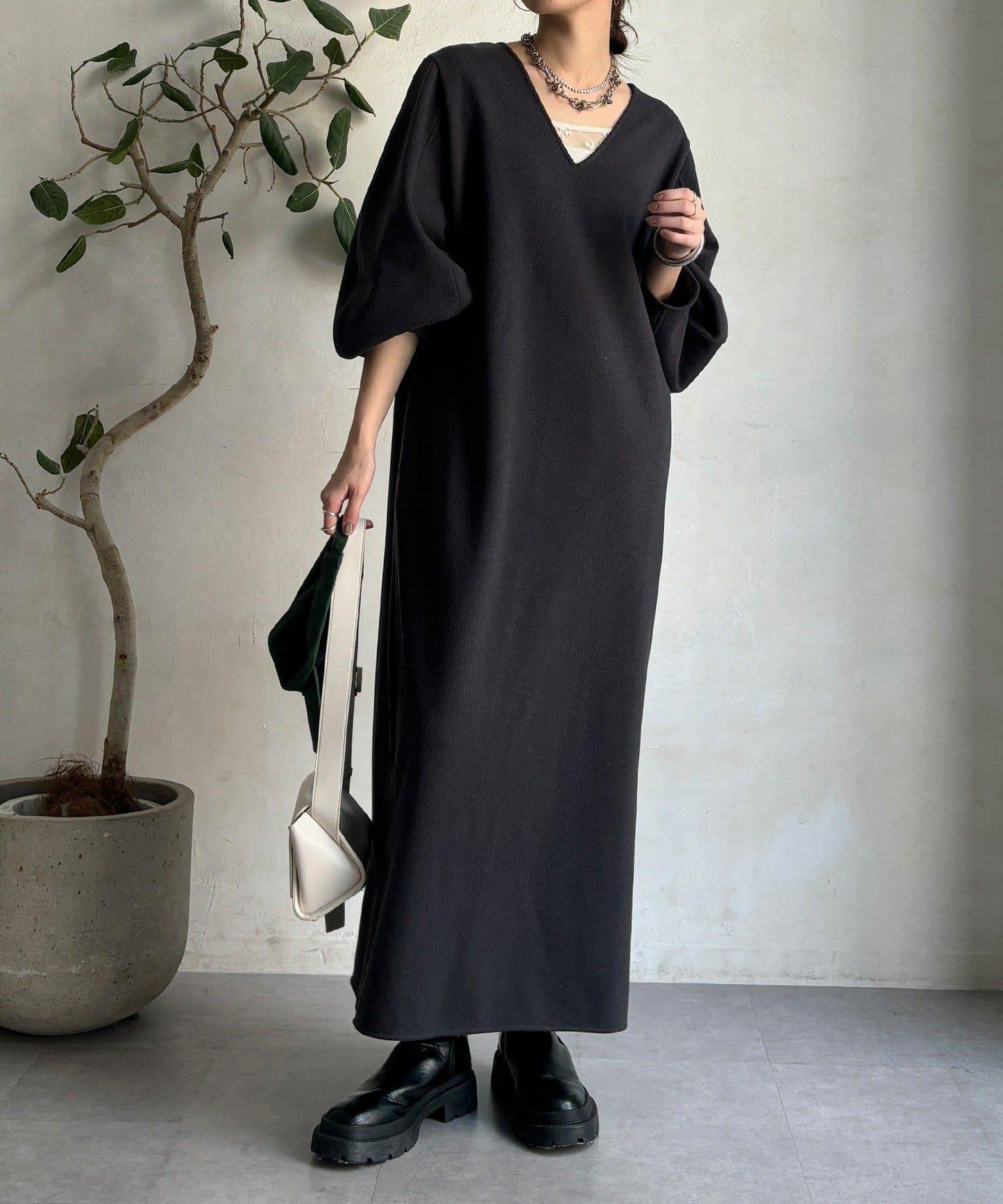 【前後兩穿】加絨寬袖連衣裙