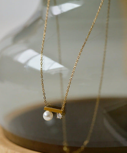 金屬過敏適用/不鏽鋼 珍珠×水晶項鍊