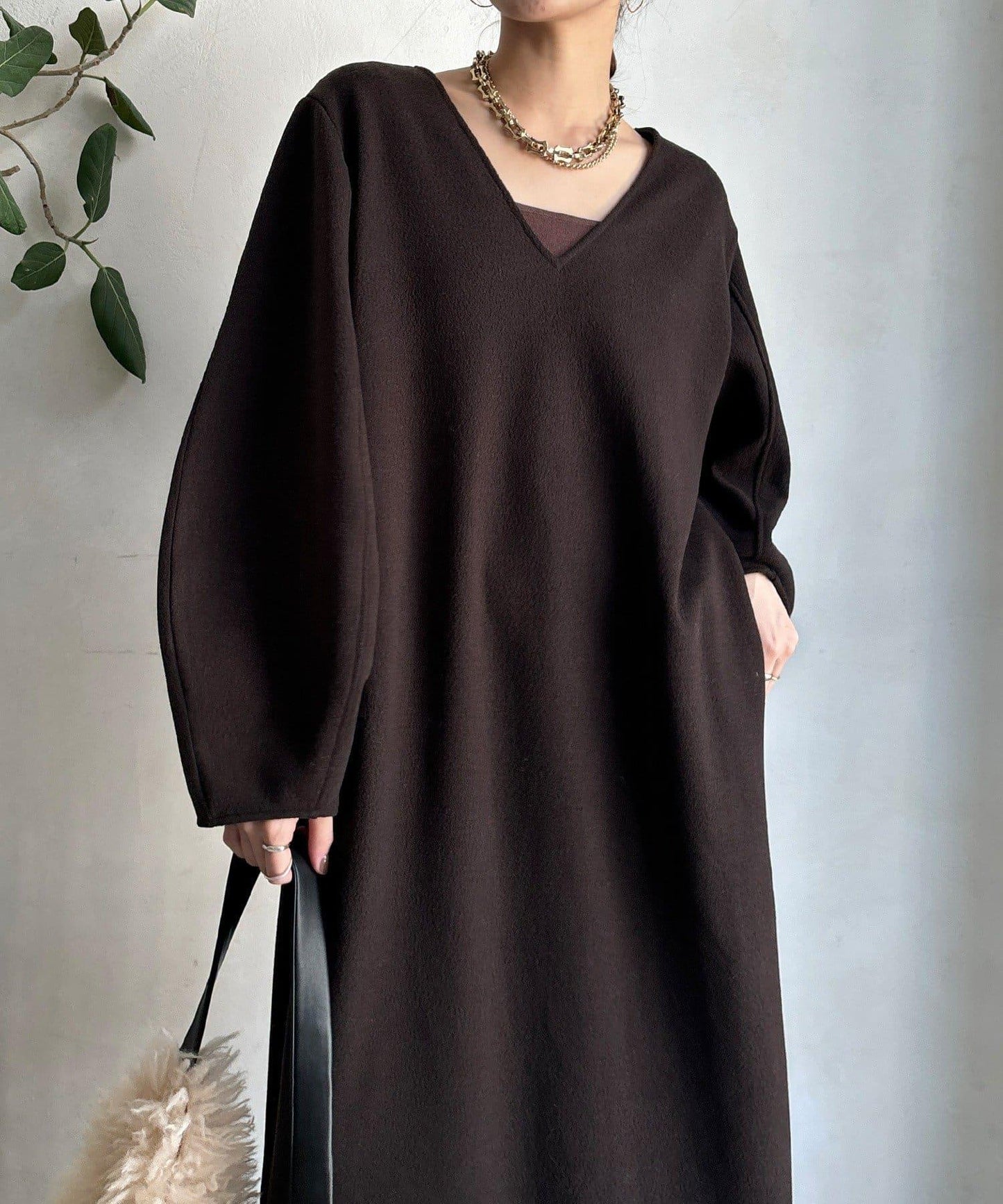 【前後兩穿】加絨寬袖連衣裙