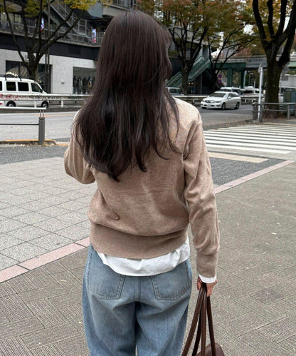 菱格紋嵌花V領針織衫