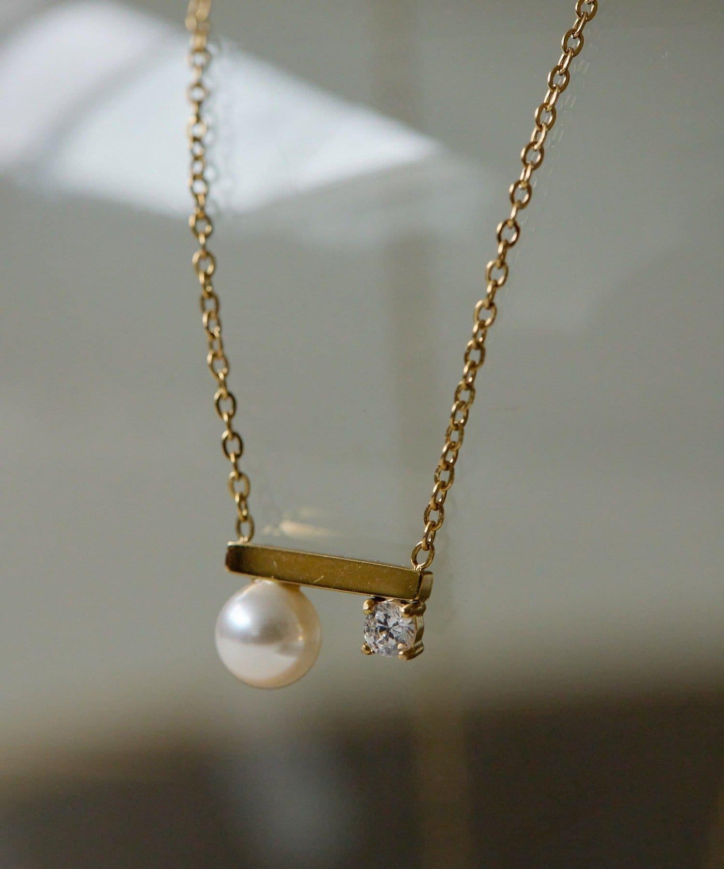 金屬過敏適用/不鏽鋼 珍珠×水晶項鍊