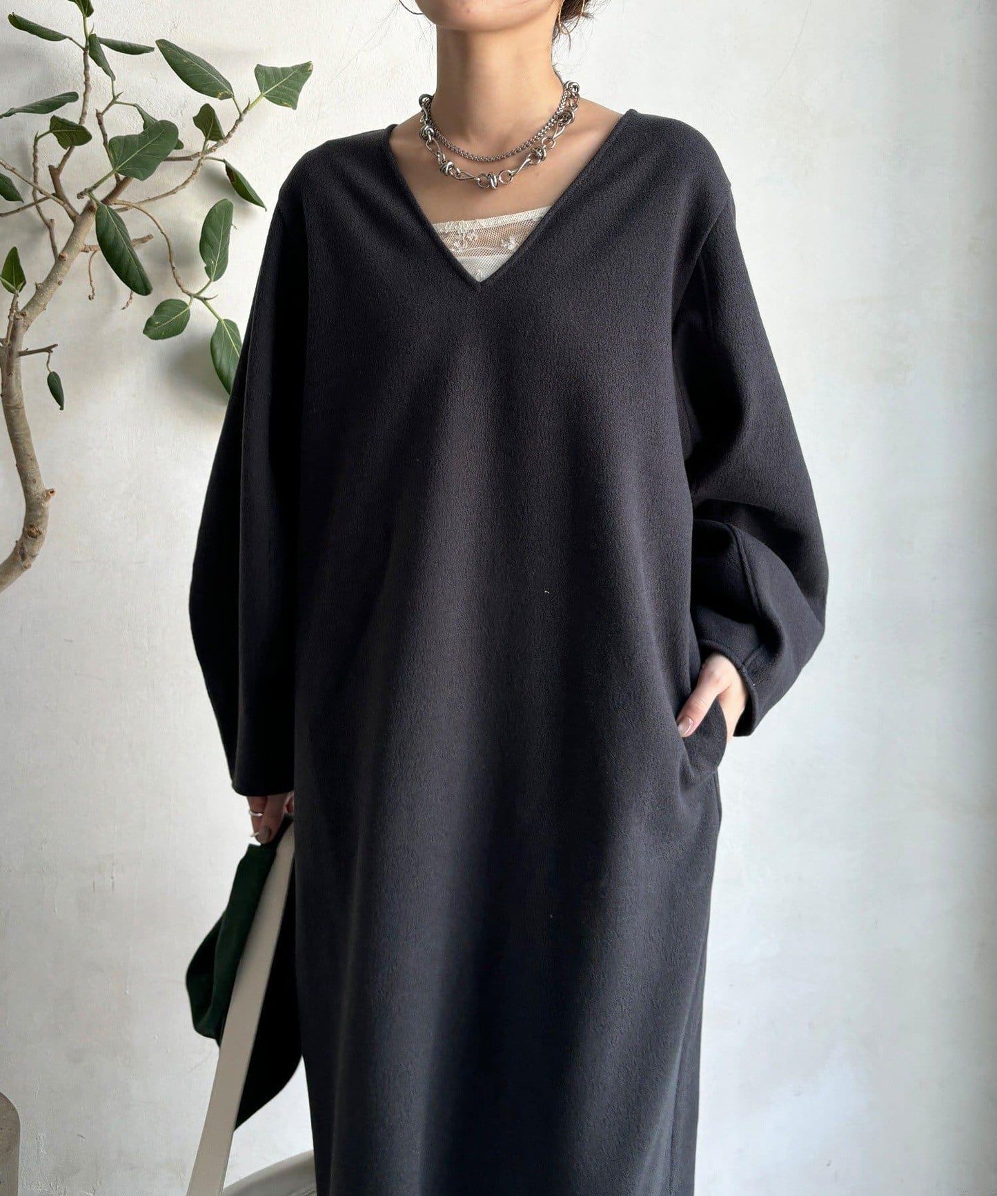 【前後兩穿】加絨寬袖連衣裙