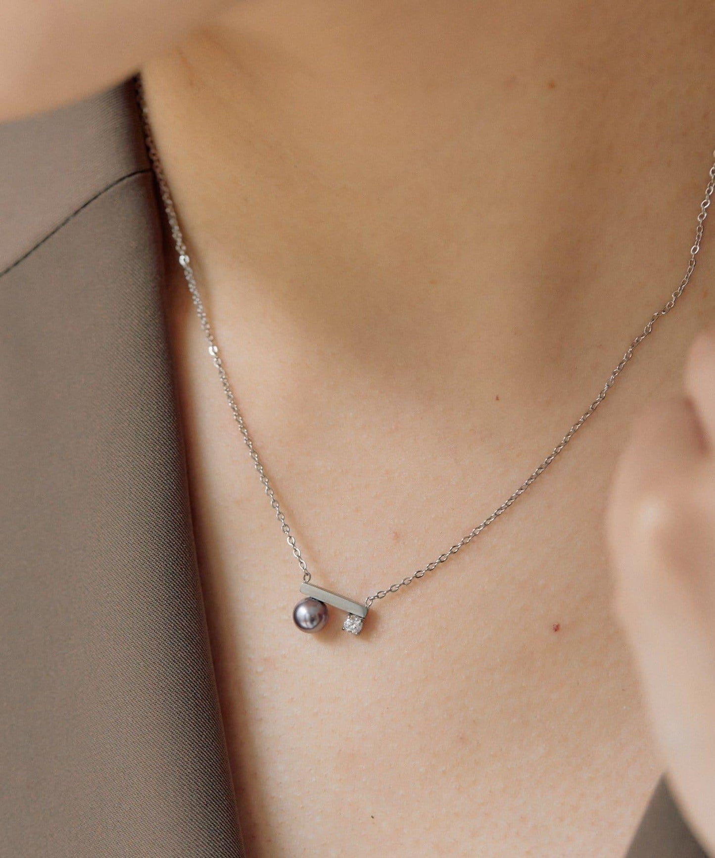 金屬過敏適用/不鏽鋼 珍珠×水晶項鍊