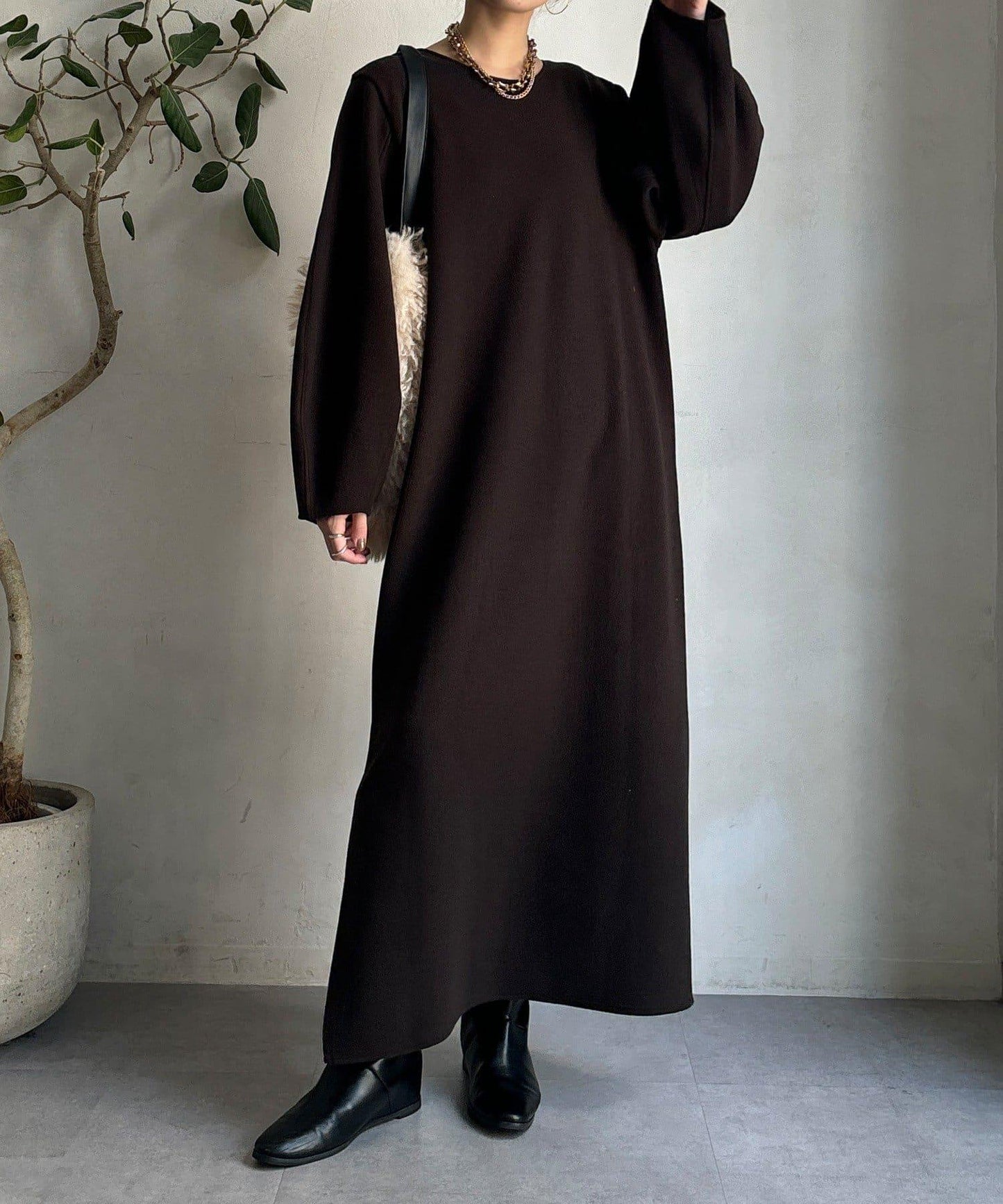 【前後兩穿】加絨寬袖連衣裙