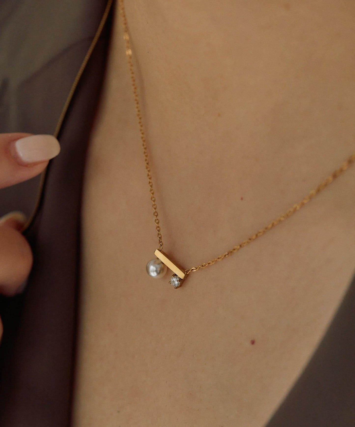 金屬過敏適用/不鏽鋼 珍珠×水晶項鍊