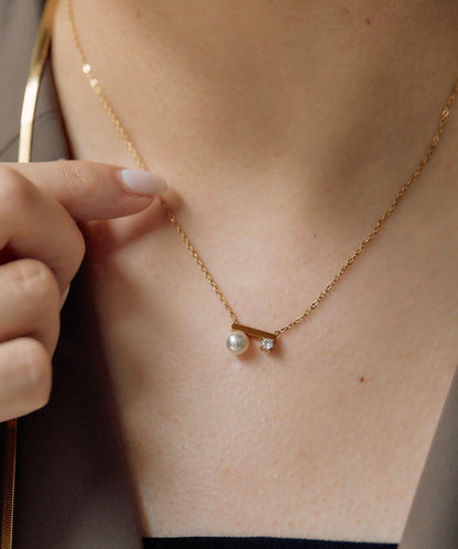 金屬過敏適用/不鏽鋼 珍珠×水晶項鍊