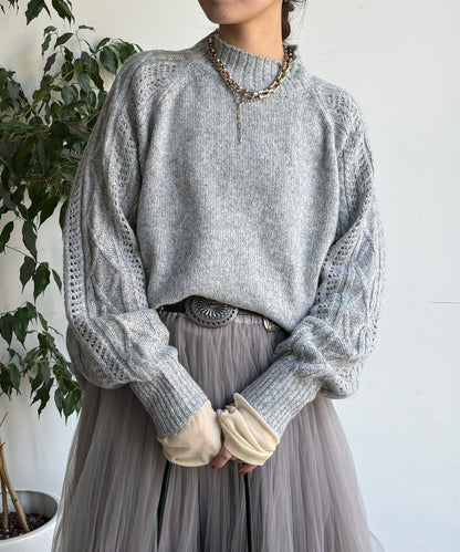 鏤空麻花拼接插肩套頭衫