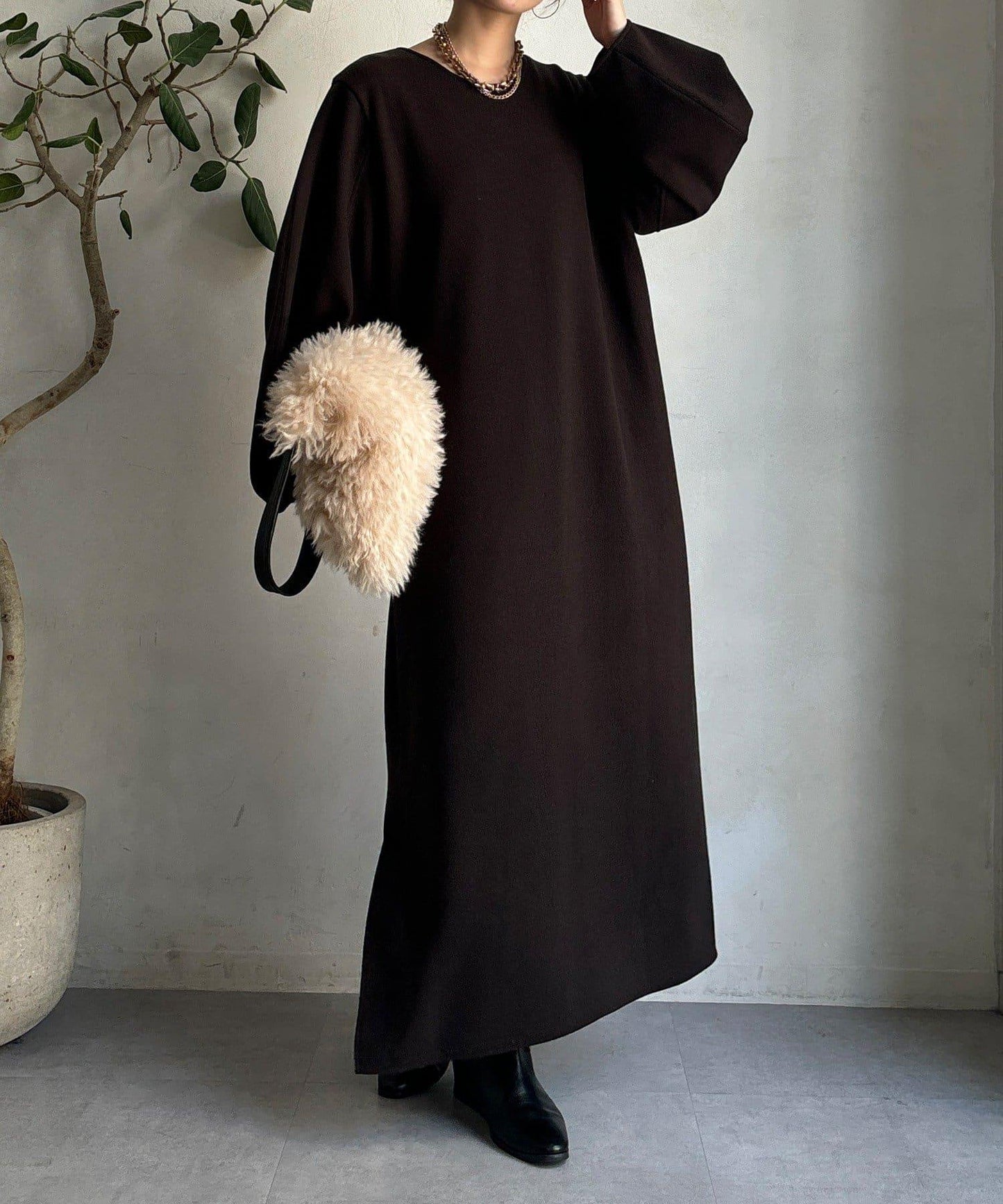 【前後兩穿】加絨寬袖連衣裙