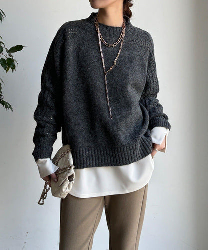 鏤空麻花拼接插肩套頭衫