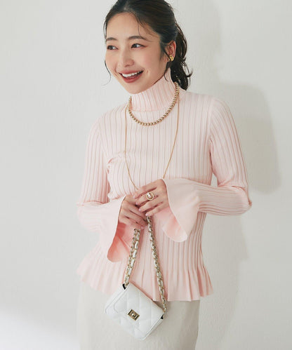 荷葉邊高領羅紋針織衫