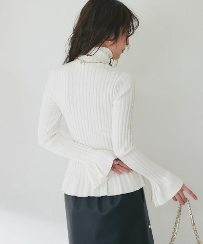 荷葉邊高領羅紋針織衫