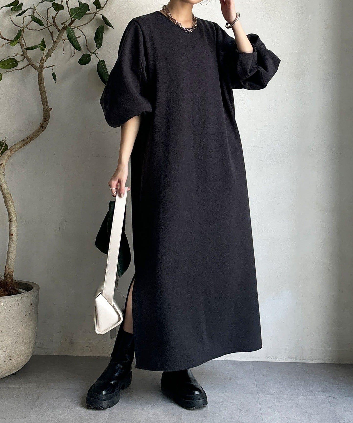 【前後兩穿】加絨寬袖連衣裙