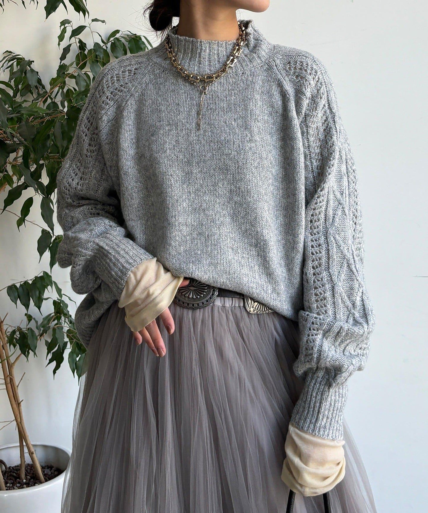 鏤空麻花拼接插肩套頭衫