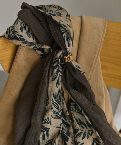 帶戒指拼色葉子圖案圍巾