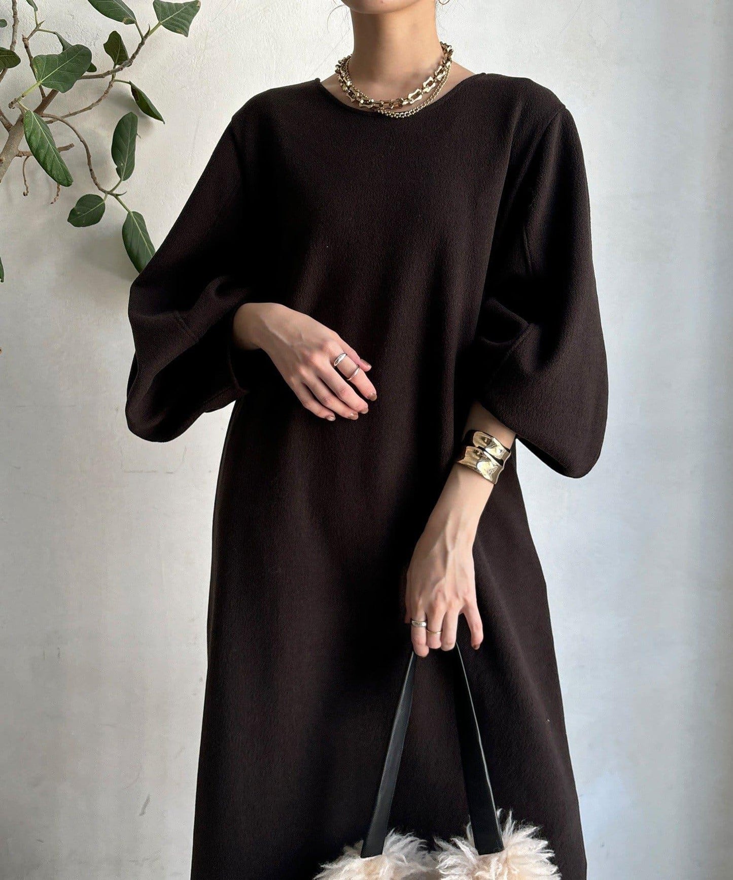 【前後兩穿】加絨寬袖連衣裙