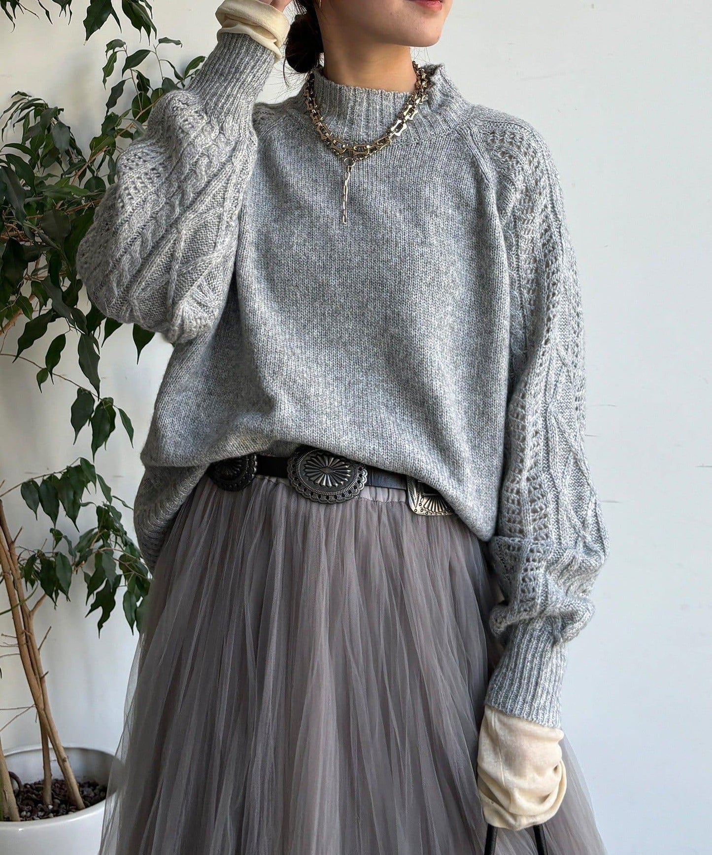 鏤空麻花拼接插肩套頭衫