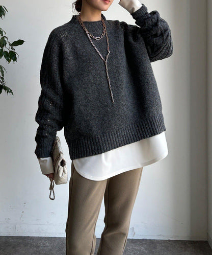 鏤空麻花拼接插肩套頭衫