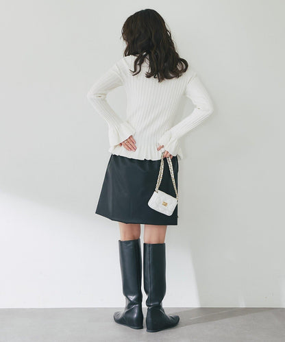 荷葉邊高領羅紋針織衫