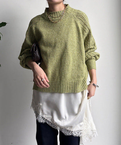 鏤空麻花拼接插肩套頭衫