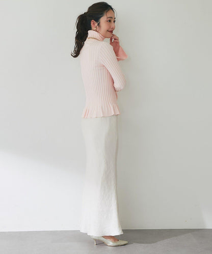 荷葉邊高領羅紋針織衫