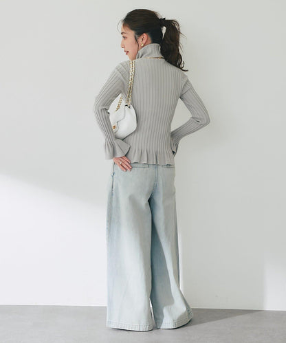 荷葉邊高領羅紋針織衫