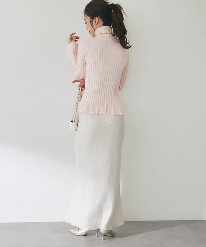 荷葉邊高領羅紋針織衫