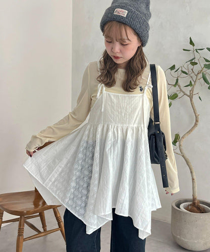 2WAY不對稱下襬吊帶長款上衣