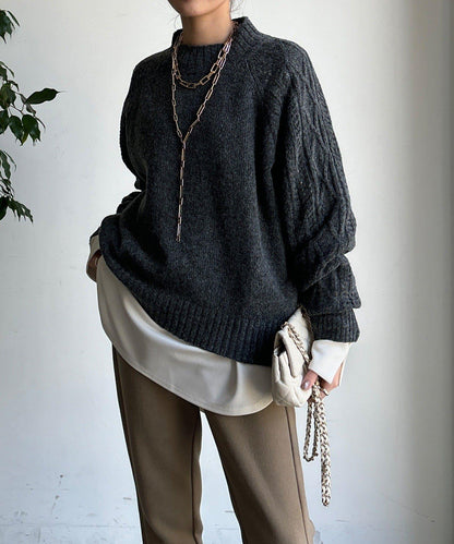 鏤空麻花拼接插肩套頭衫