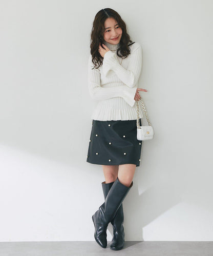 荷葉邊高領羅紋針織衫