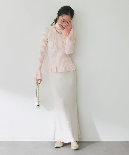 荷葉邊高領羅紋針織衫