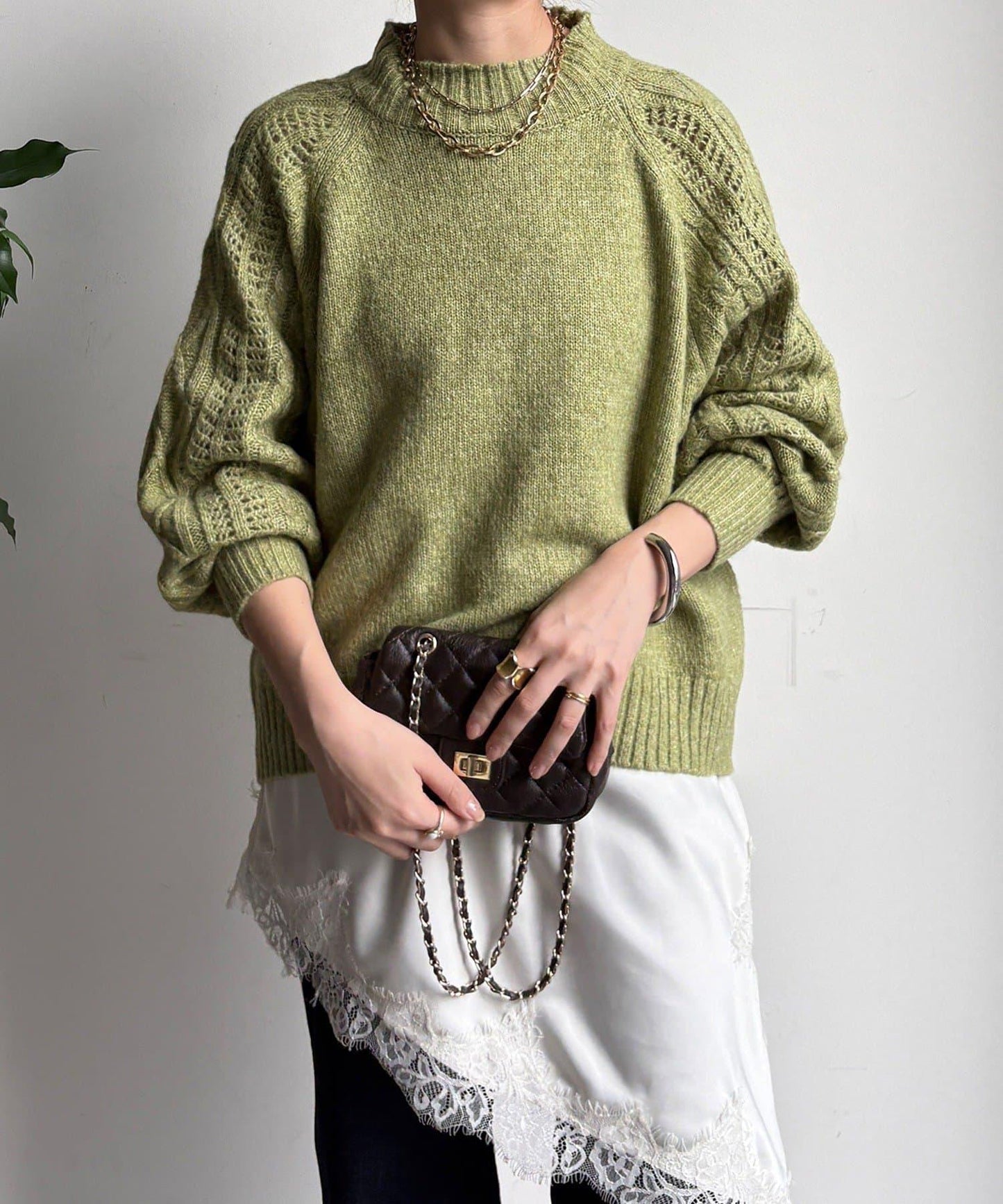 鏤空麻花拼接插肩套頭衫