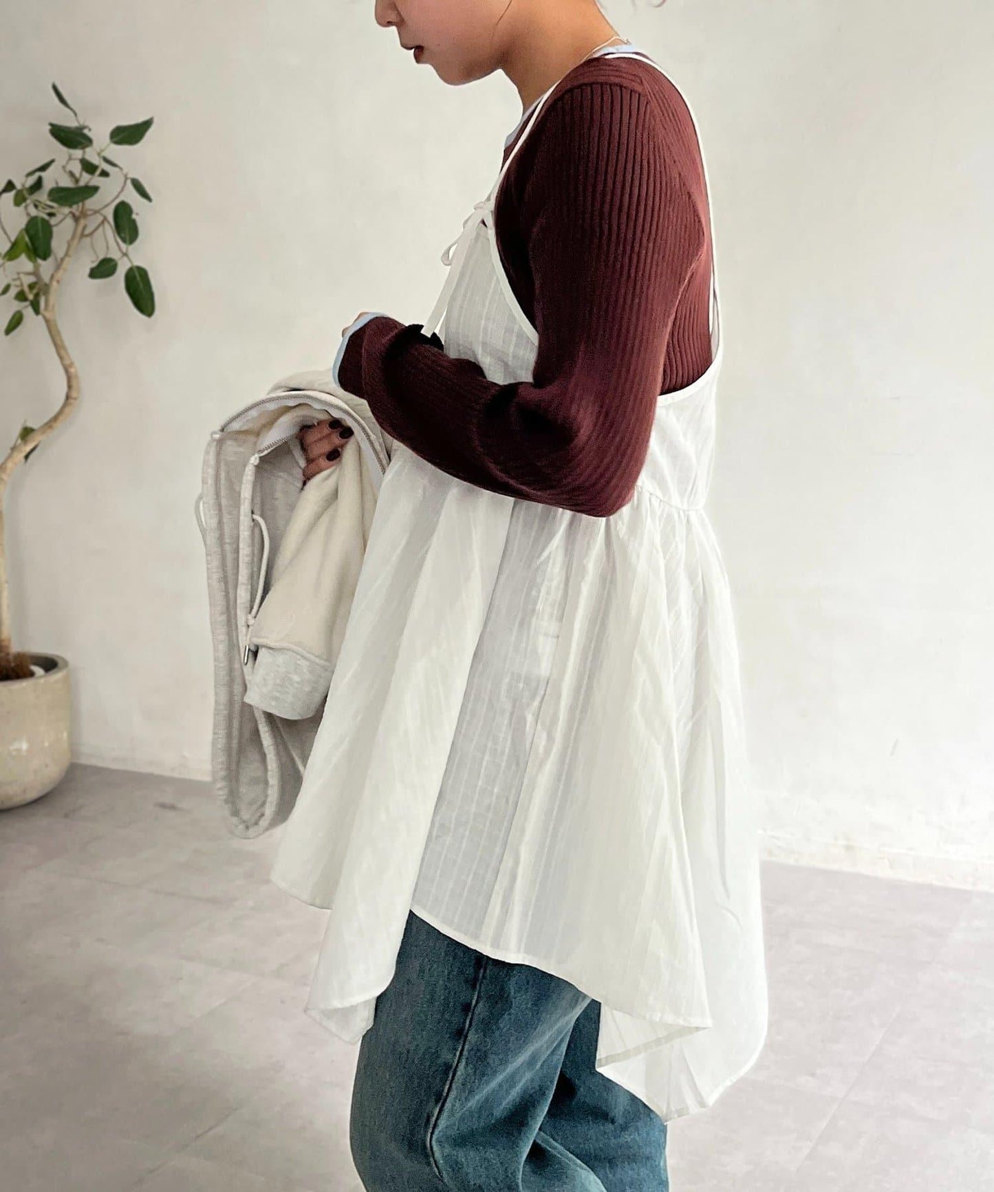 2WAY不對稱下襬吊帶長款上衣