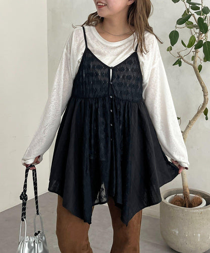 2WAY不對稱下襬吊帶長款上衣