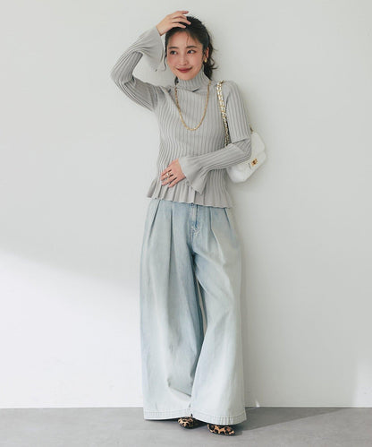 荷葉邊高領羅紋針織衫