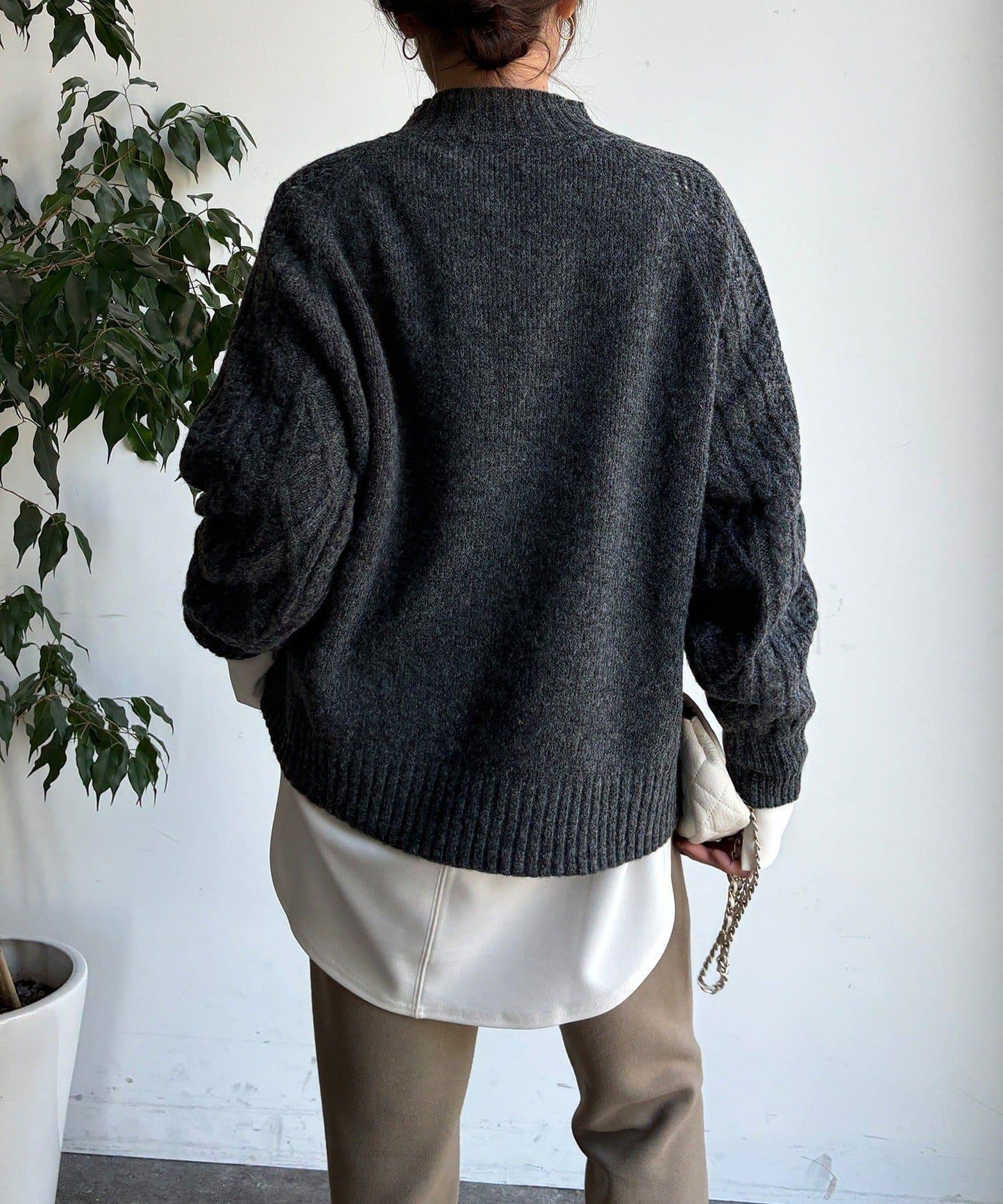 鏤空麻花拼接插肩套頭衫