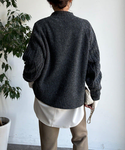 鏤空麻花拼接插肩套頭衫