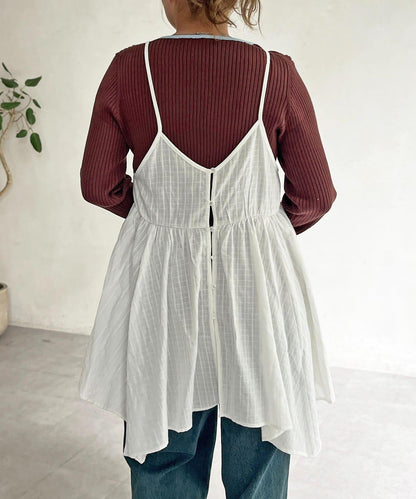 2WAY不對稱下襬吊帶長款上衣