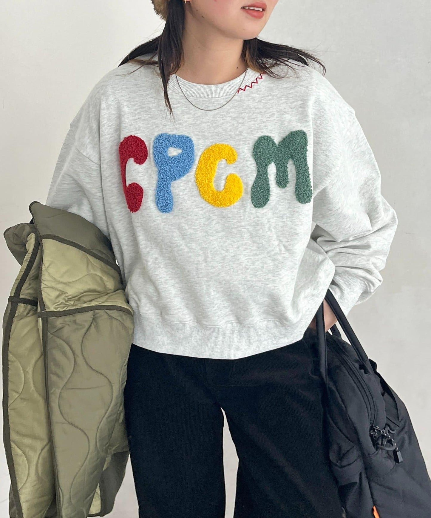 CPCM標誌刺繡加絨套頭衫