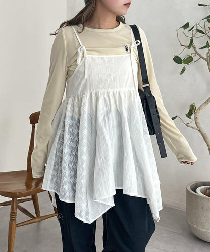 2WAY不對稱下襬吊帶長款上衣