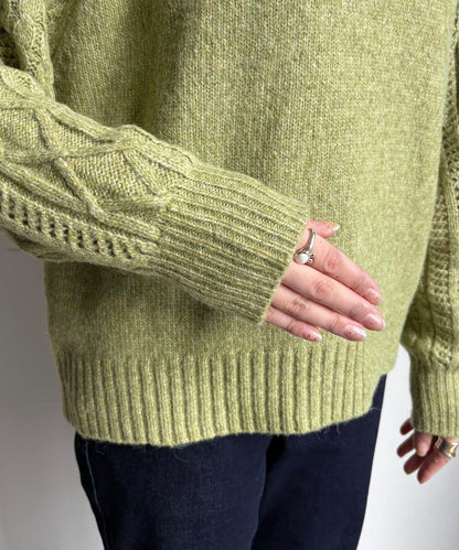 鏤空麻花拼接插肩套頭衫